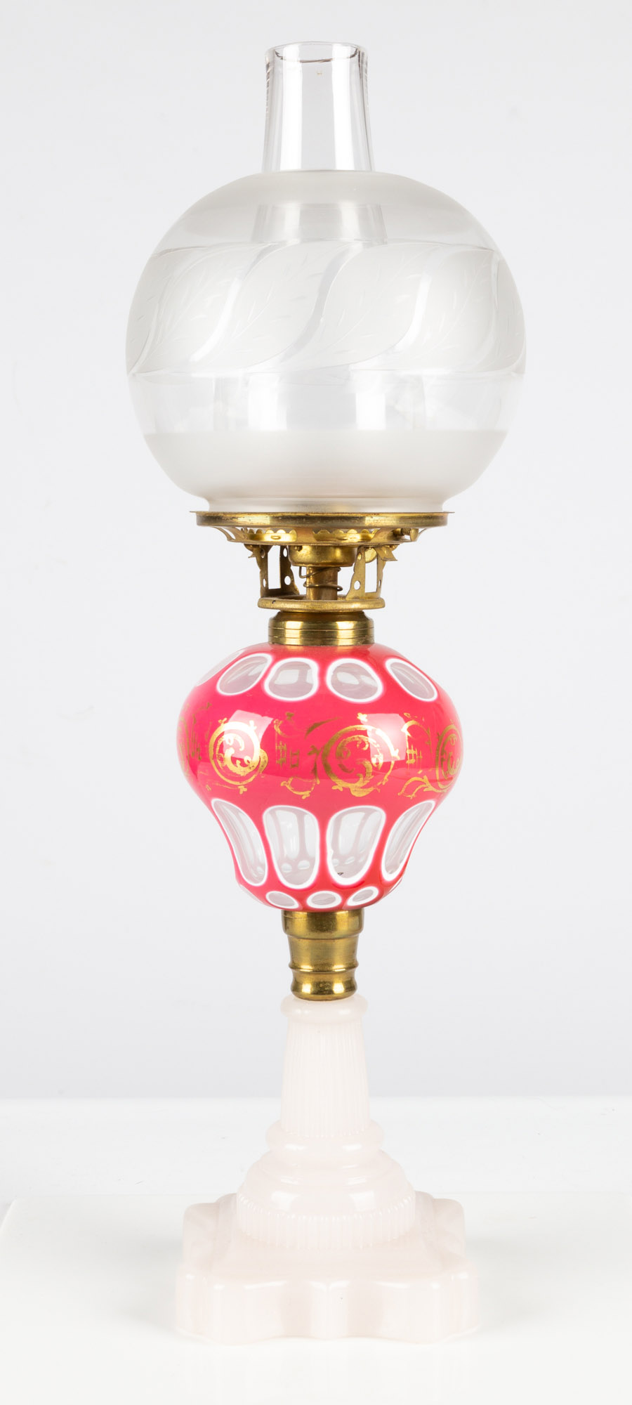 Pink Overlay & Opaline Oil Lamp | Cottone Auctions