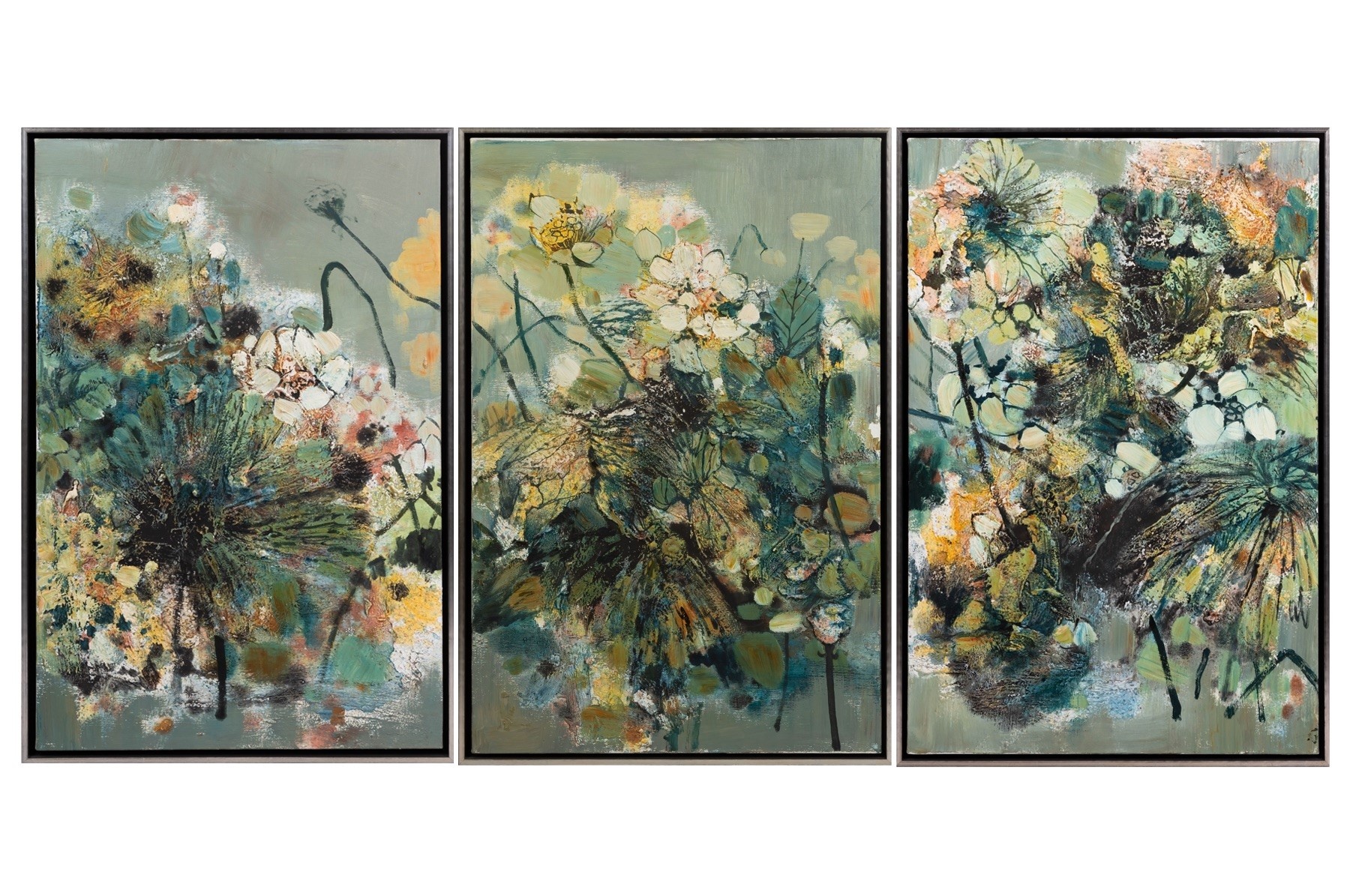 (3) Diao Qingchun (Chinese, b. 1972) Flowers, Tryptic | Cottone Auctions