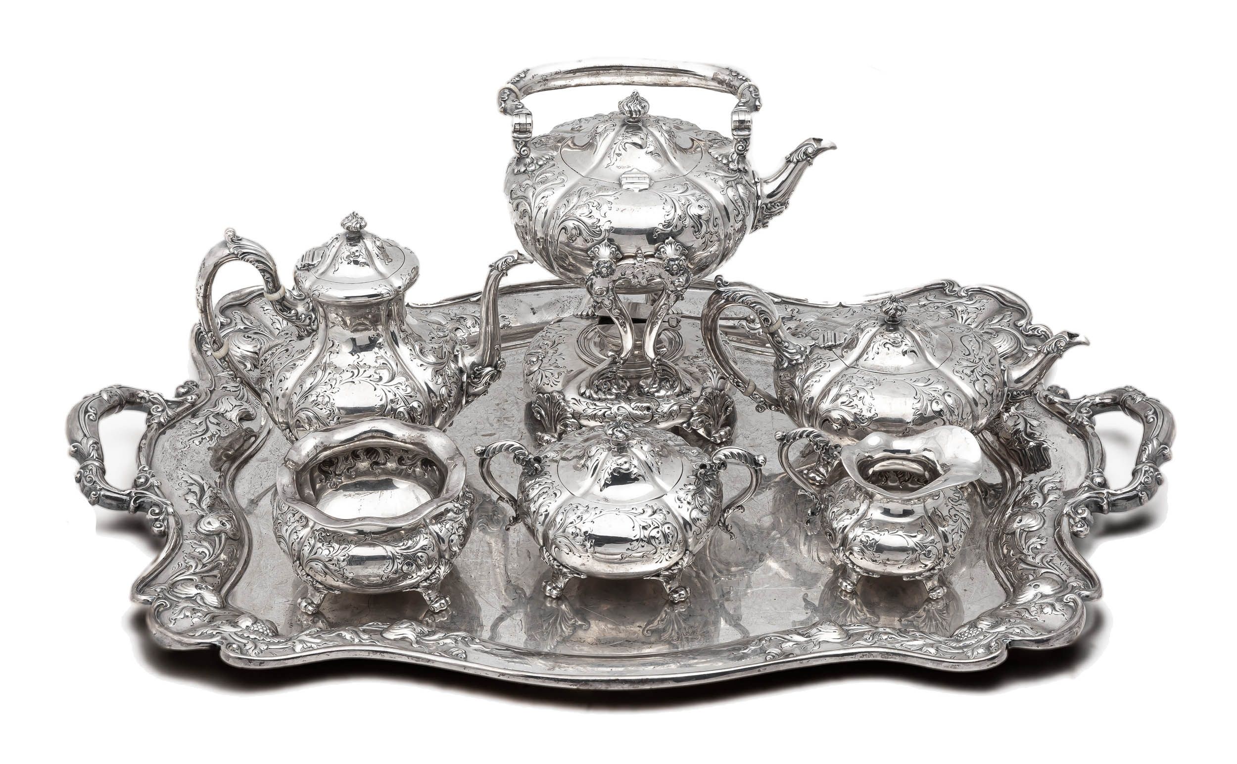 Theodore B. Starr, Art Nouveau Seven-Piece Sterling Silver Coffee And ...