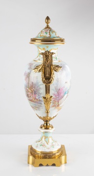 19th Century Sevres Style Hand Painted Porcelain Covered Urn