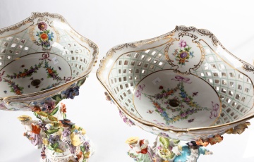 Pair of Dresden Porcelain Compotes