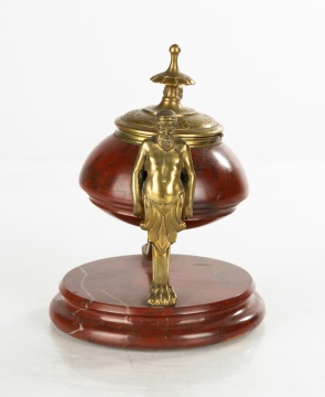 French Gilt Bronze and Rouge Marble Inkwell