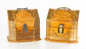 Near Pair of Italian Embossed Leather Letter Boxes