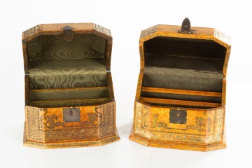 Near Pair of Italian Embossed Leather Letter Boxes