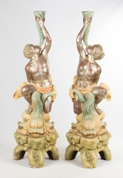 Pair of Carved Venetian Style Grotto Torcheres