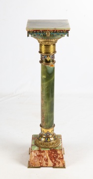French Onyx and Champleve Enamel Pedestal