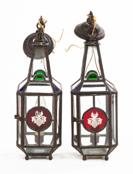 Pair of Leaded Glass Lanterns