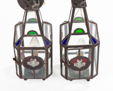 Pair of Leaded Glass Lanterns