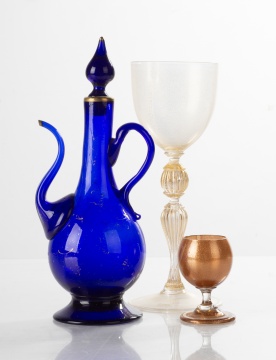 Two Venetian Glass Goblets & Blown Glass Persian Ewer
