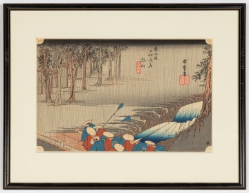 Utagawa Hiroshige (Japanese, 1797-1858) Oiso - Tora Rain, & Spring Rain, Tsuchiyama