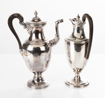18th Century English Sterling Ewer & 19th Century French Silver Coffee Pot