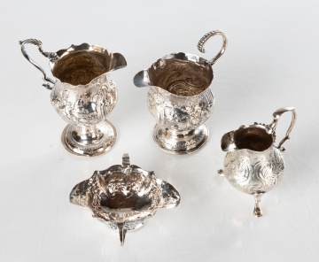 18th Century English Silver Creamers & Master Salt