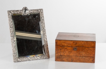 English Silver-Plate and Glass Travelling Vanity Set with Beveled Glass Mirror