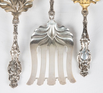 Whiting Lily Pattern Sterling Silver Asparagus Server & Ladles