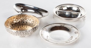 American Silver Trays, Chafing Dish, & Repousse Bowl