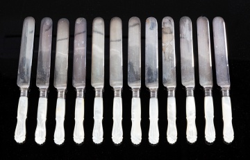 English Sterling Silver & Mother of Pearl Meriden Cutlery Knives