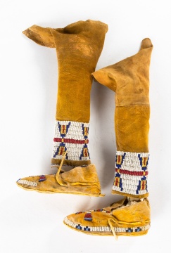 Arapaho Child's Moccasins with Leggings and Ochre Paint