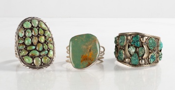 (3) Navajo Silver & Green Turquoise Bracelet Cuffs