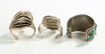 (3) Navajo Silver & Green Turquoise Bracelet Cuffs