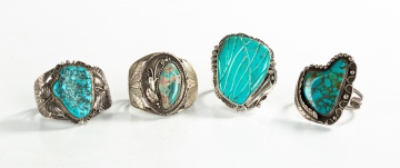(4) Navajo Silver & Turquoise Bracelet Cuffs