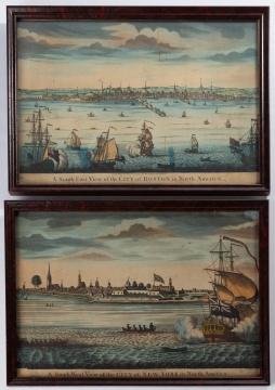 Bowles and Carver, "A South-West View of the City of New York in North America" and "A South-East View of the City of Boston in North America"