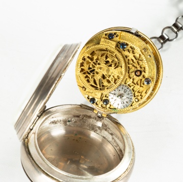 Jan Berninck, Amsterdam. A Rare Silver Pocket Watch Depicting Saturn, Sun & Moon Indicator with Calendar