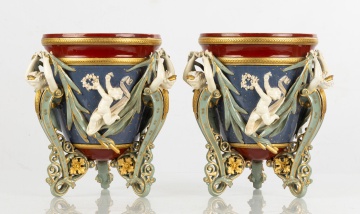 Pair of Majolica Planters, Attributed to Minton