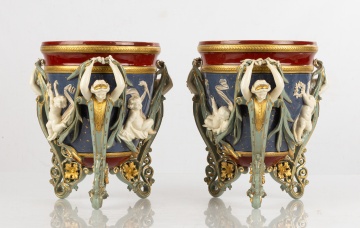 Pair of Majolica Planters, Attributed to Minton