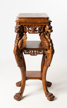 American Oak Three-Tier Table with Griffins