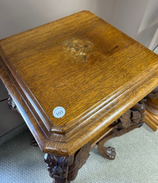 American Oak Three-Tier Table with Griffins