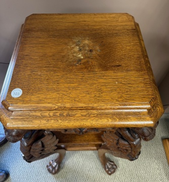 American Oak Three-Tier Table with Griffins