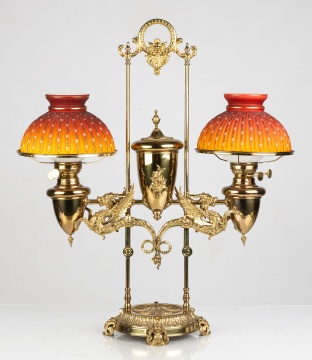 Rare Double Griffin Student Lamp by Edward Miller & Co.