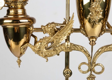 Rare Double Griffin Student Lamp by Edward Miller & Co.