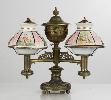 Double Student Lamp with Polychrome Lithophane Shades