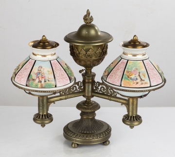 Double Student Lamp with Polychrome Lithophane Shades