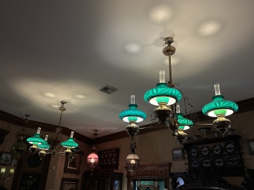 19th Century Brass Four-Arm Chandelier with Emeralite Shades