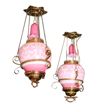 Pair of Mount Washington Cameo Hall Lanterns