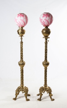 Near Pair of 19th Century Oil Floor Lamps/Standing Piano Lamps