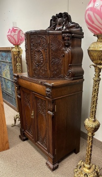 Unusual American Oak Renaissance Revival Bar/Humidor