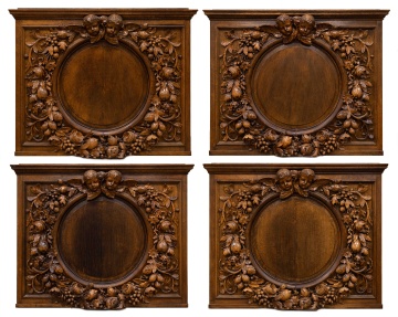 Four Architectural Baroque Style Carved Oak Panels