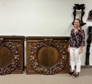 Four Architectural Baroque Style Carved Oak Panels