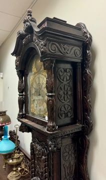 English Renaissance Revival Oak Tallcase Clock