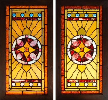 Pair of Medallion Leaded Glass Windows