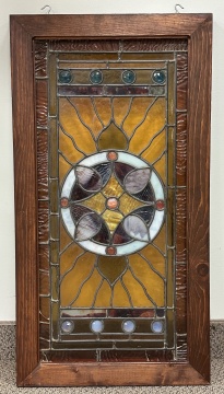 Pair of Medallion Leaded Glass Windows