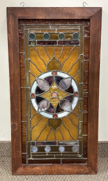 Pair of Medallion Leaded Glass Windows