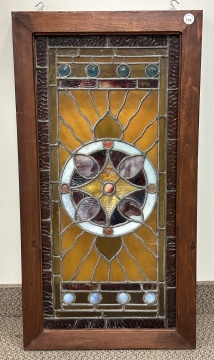 Pair of Medallion Leaded Glass Windows