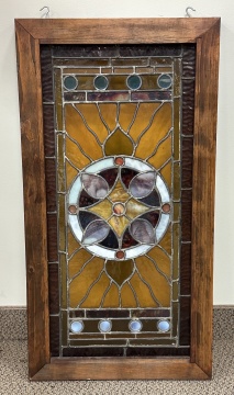 Pair of Medallion Leaded Glass Windows