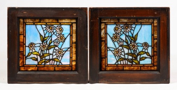 Pair of Black-Eyed Susan Leaded Glass Windows