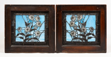 Pair of Black-Eyed Susan Leaded Glass Windows