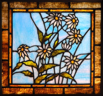 Pair of Black-Eyed Susan Leaded Glass Windows